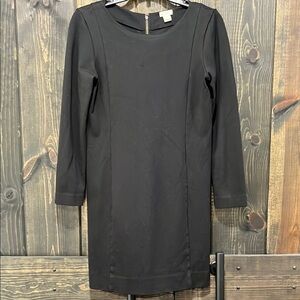 J. Crew Little Black Dress XS Long Sleeves Ponte Stretch Zipper Back LBD Neutral